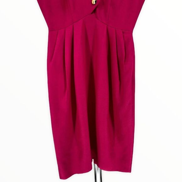 80’s Vintage Albert Nipon Bright Pink Dress with Gold Buttons - Picture 4 of 12